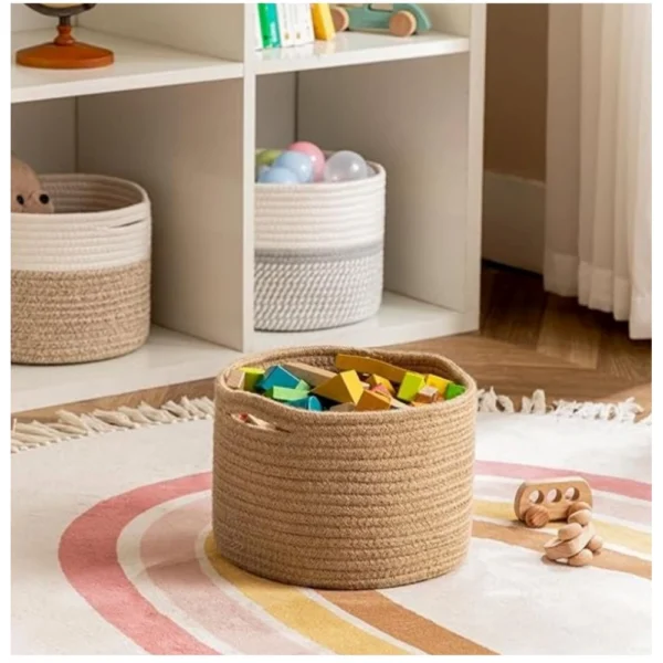 Cotton Storage Rope Woven Baskets 9x7 Inch Pack of 1 (Beige) - Image 4
