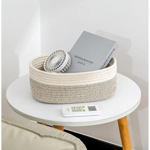 Cotton Oval Storage Rope Woven Baskets Pack of 1 (White Mix) - Image 2