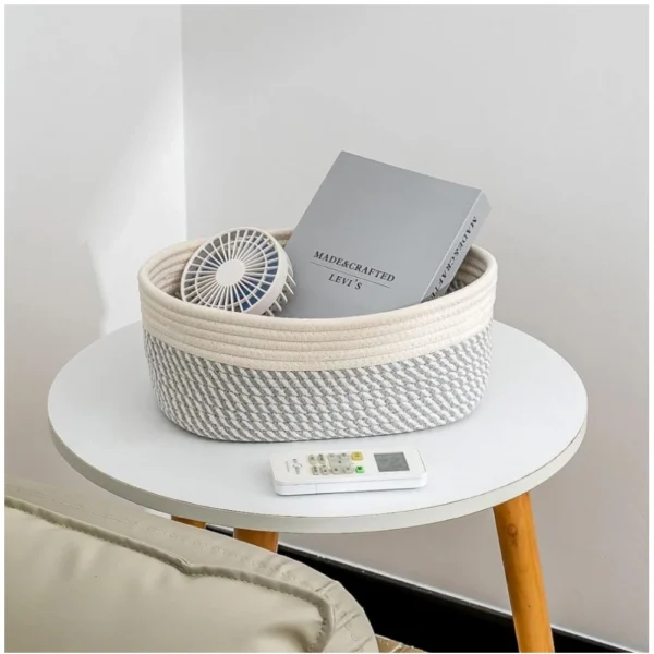 Cotton Oval Storage Rope Woven Baskets Pack of 1 (Grey White) - Image 3