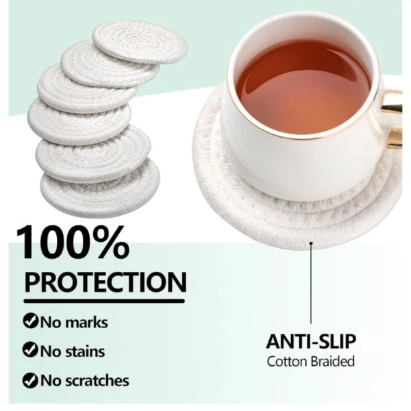 Cotton Rope Drink Coasters 6 Pcs Set (White) - Image 3