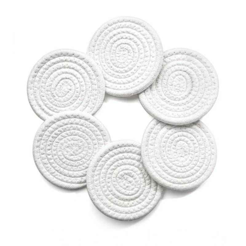 Cotton Rope Drink Coasters 6 Pcs Set (White)