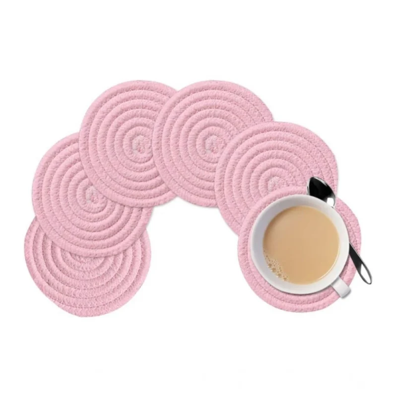 Cotton Rope Drink Coasters 6 Pcs Set (Baby Pink)