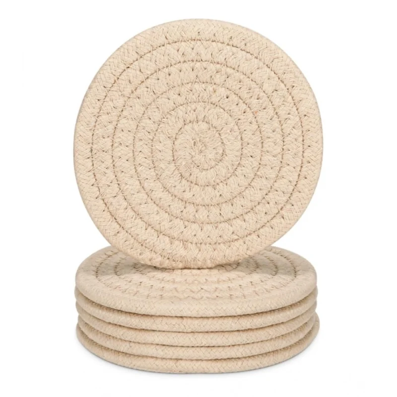 Cotton Rope Drink Coasters 6 Pcs Set (Cream)