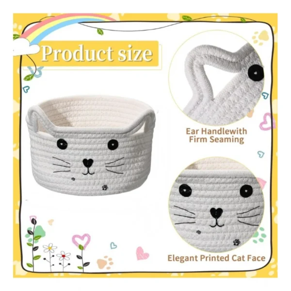 Cotton Small Cat With Face Basket Pack of 1 (White) - Image 4