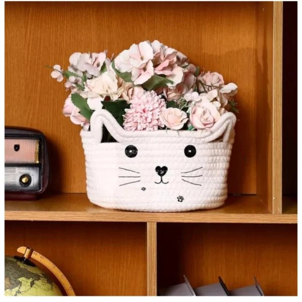 Cotton Small Cat With Face Basket Pack of 1 (White) - Image 3