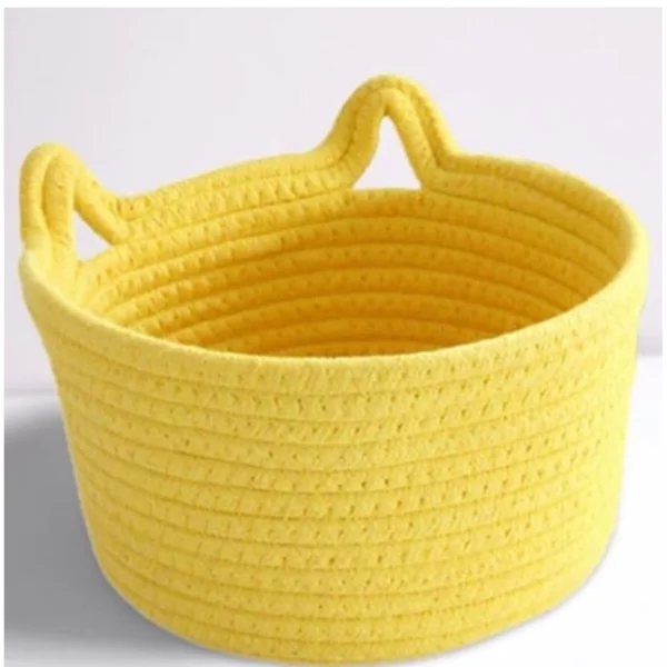Cotton Plain Cat Basket 9x5 Inch Pack of 1 (Yellow) - Image 2