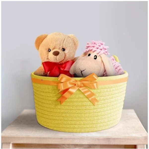Cotton Plain Cat Basket 9x5 Inch Pack of 1 (Yellow) - Image 3