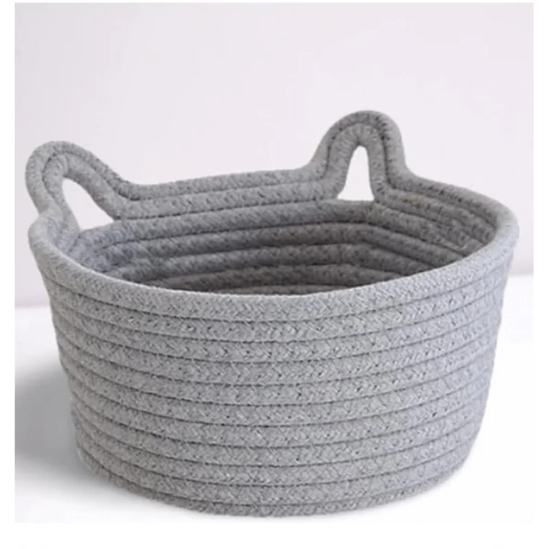 Cotton Plain Cat Basket 9x5 Inch Pack of 1 (Grey)