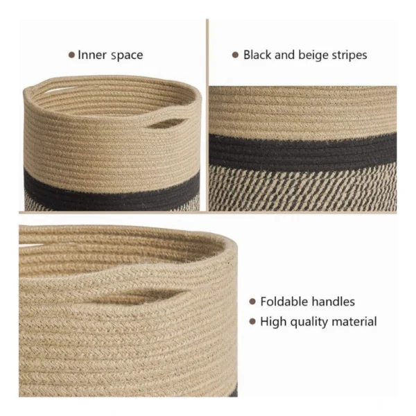 Cotton Large Woven Storage Basket 11x11 Inch Pack of 1 (Beige) - Image 2