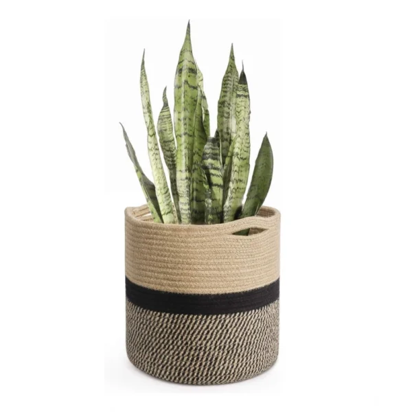 Cotton Large Woven Storage Basket 11x11 Inch Pack of 1 (Beige)