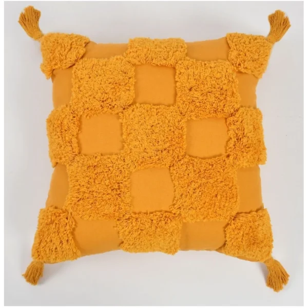 Cotton Tufted Cushion Pillow Cover 16x16 Inch Pack of 2 (Yellow) - Image 3