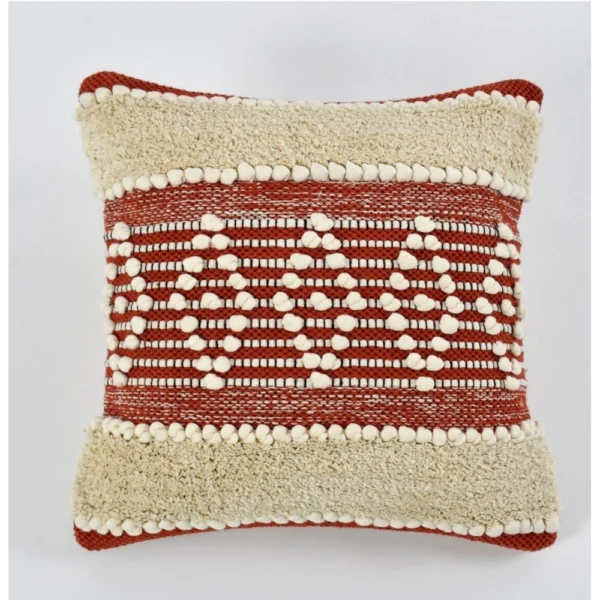 Cotton Handcrafted Pit Loom Cushion Cover 16x16 Inch Pack of 2 (Red Cream) - Image 3