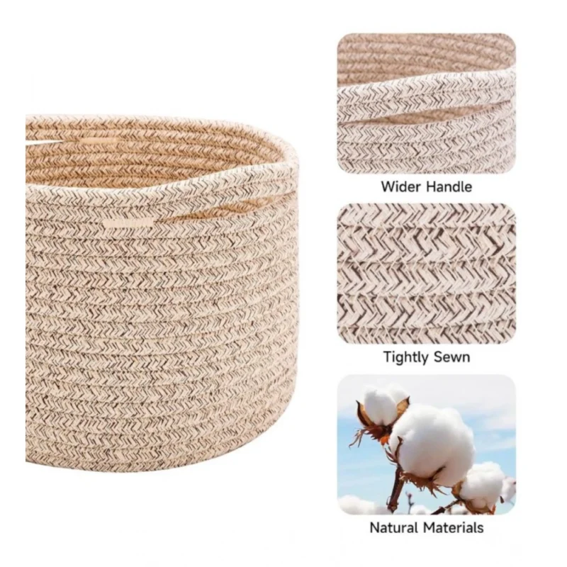 Cotton Round Small Storage Basket 9x7 Inch Pack of 1 (Brown)