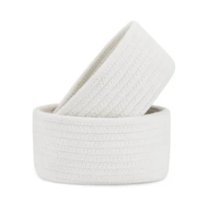 Cotton Storage Rope Woven Baskets Pack of 2 (White)