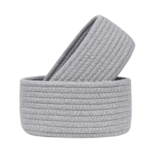 Cotton Storage Rope Woven Baskets Pack of 2 (Grey)