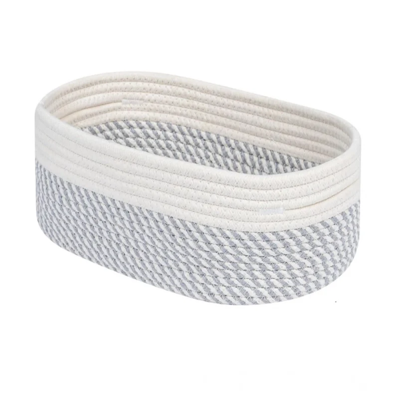 Cotton Oval Storage Rope Woven Baskets Pack of 1 (Grey White)