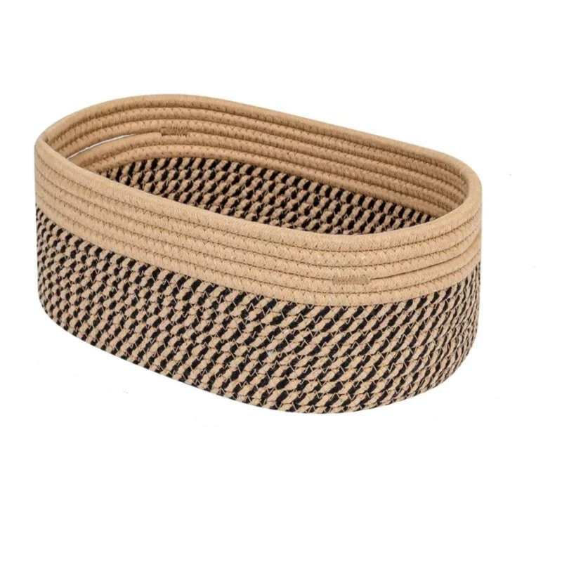 Alternative view of Cotton Oval Storage Rope Woven Baskets Pack of 1 (Beige Black)
