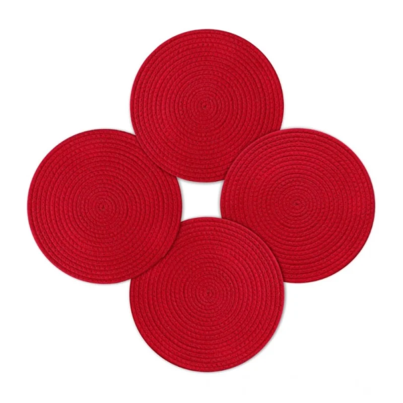 Cotton Dining Table Round Placemat Mats Set of 4 (Red)