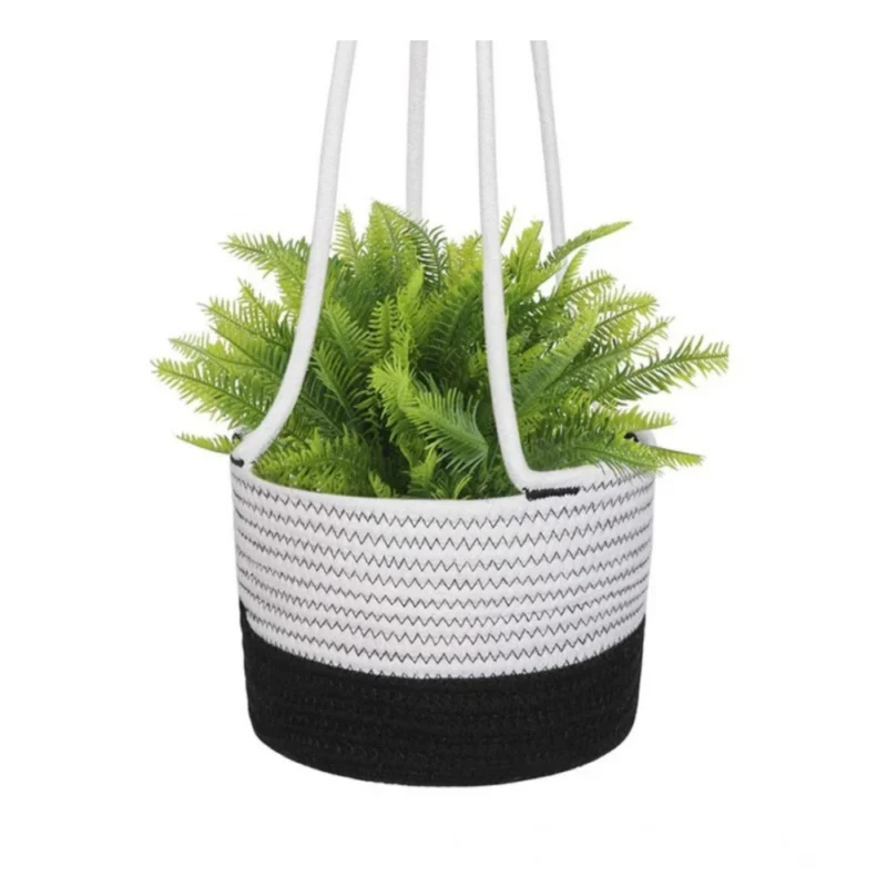 Alternative view of Cotton Hanging Planter Flower Basket Pack of 1 (Black & White)
