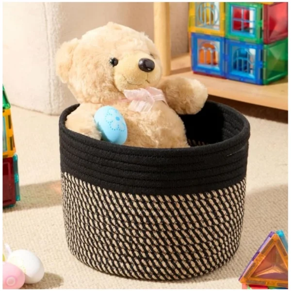 Cotton Round Small Storage Basket 9x7 Inch Pack of 1 (Beige) - Image 2