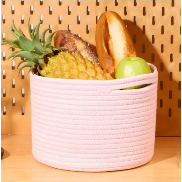 Cotton Round Small Storage Basket 9x7 Inch Pack of 1 (Baby Pink)