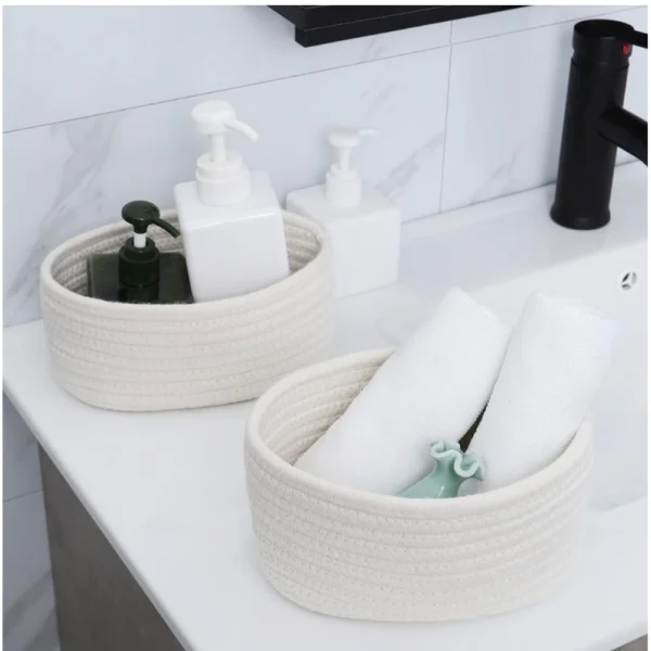 Cotton Storage Rope Woven Baskets Pack of 2 (White) - Image 3