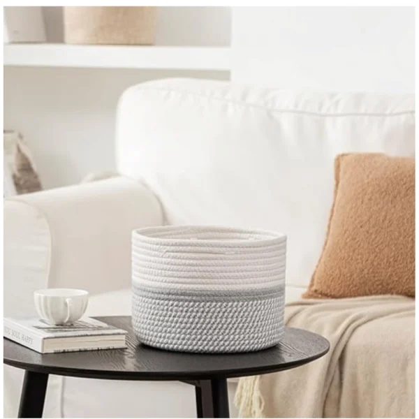 Cotton Storage Rope Woven Baskets 9x7 Inch Pack of 1 (Grey) - Image 3