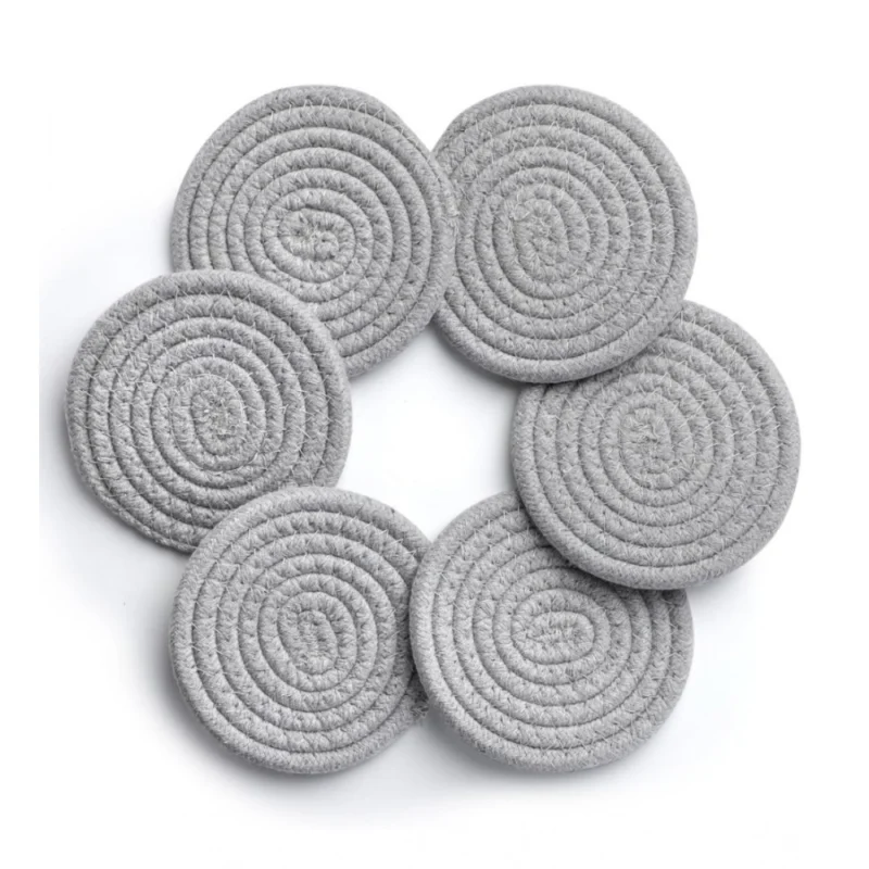 Cotton Rope Drink Coasters 6 Pcs Set (Grey)