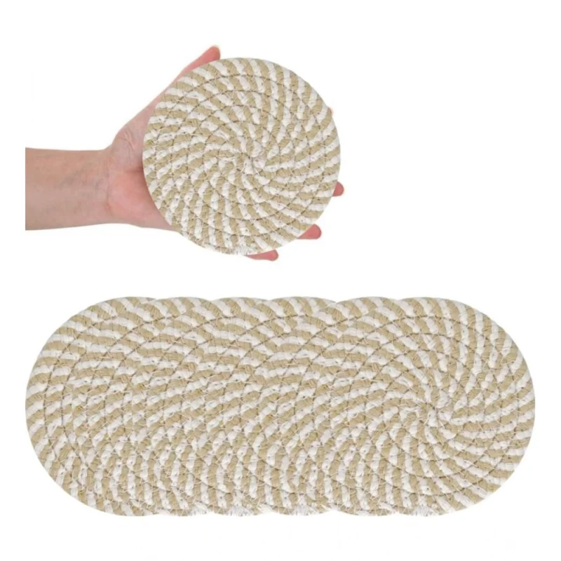 Alternative view of Cotton Rope Drink Coasters 6 Pcs Set (Beige White)