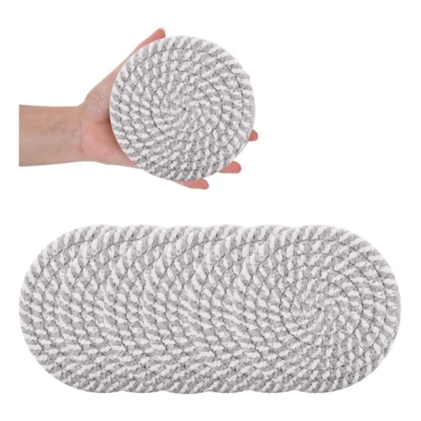 Cotton Rope Drink Coasters 6 Pcs Set (Grey White) - Image 4