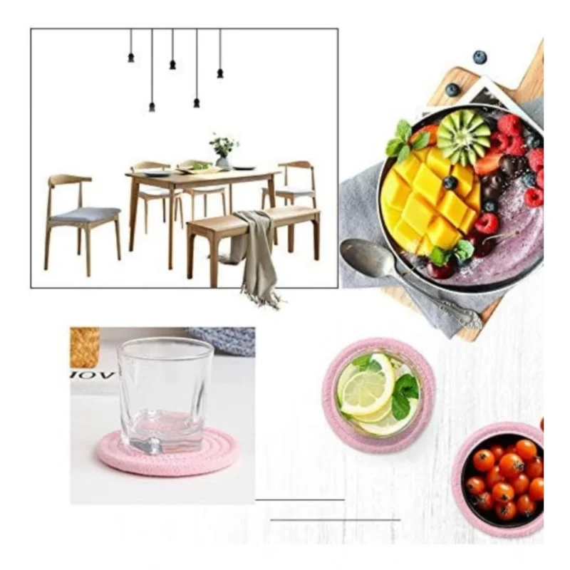 Alternative view of Cotton Rope Drink Coasters 6 Pcs Set (Baby Pink)