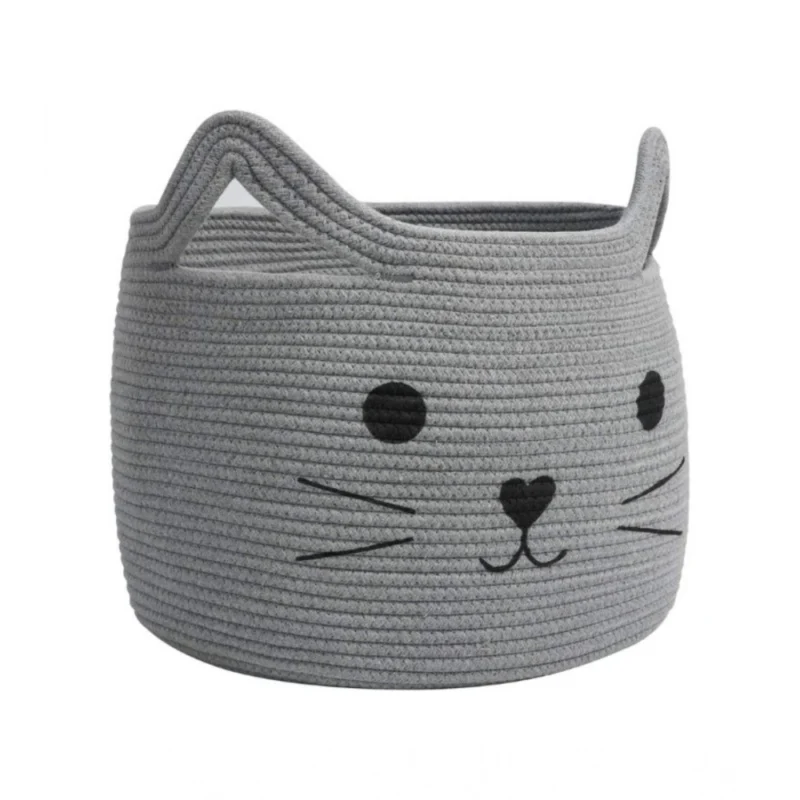 Cotton Large Storage Cat Basket 15x11 Inch Pack of 1 (Grey)
