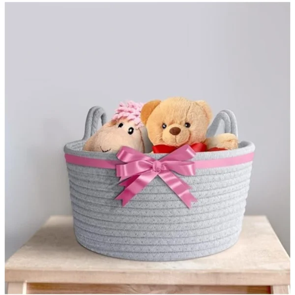 Cotton Plain Cat Basket 9x5 Inch Pack of 1 (Grey) - Image 4