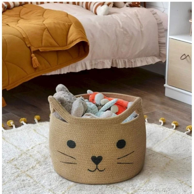 Alternative view of Cotton Large Storage Cat Basket 15x11 Inch Pack of 1 (Beige)