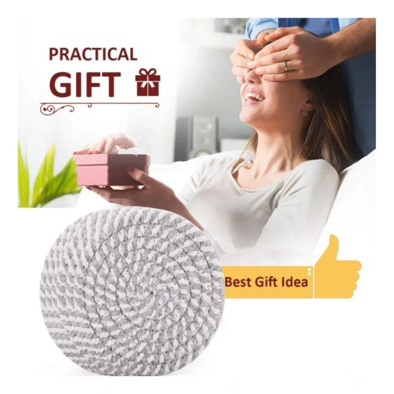 Alternative view of Cotton Rope Drink Coasters 6 Pcs Set (Grey White)