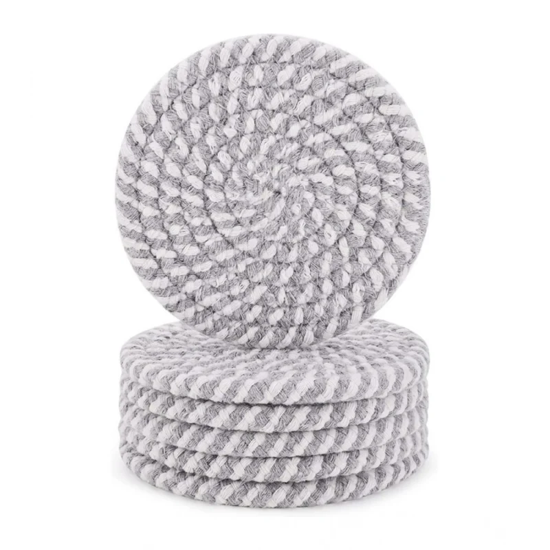 Cotton Rope Drink Coasters 6 Pcs Set (Grey White)