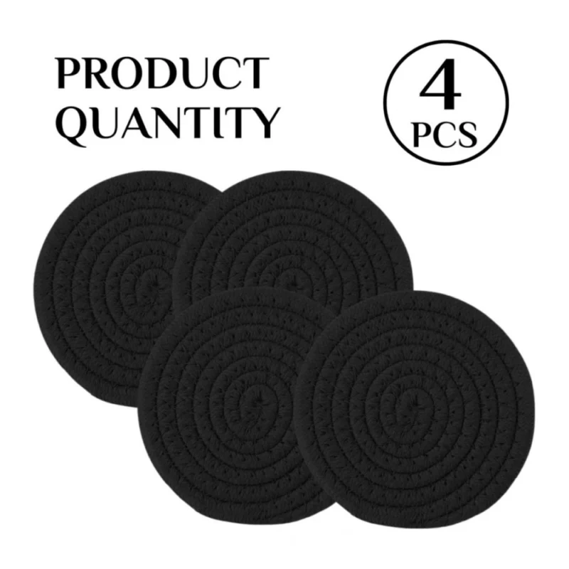Alternative view of Cotton Rope Drink Coasters 4 Pcs Set (Black)
