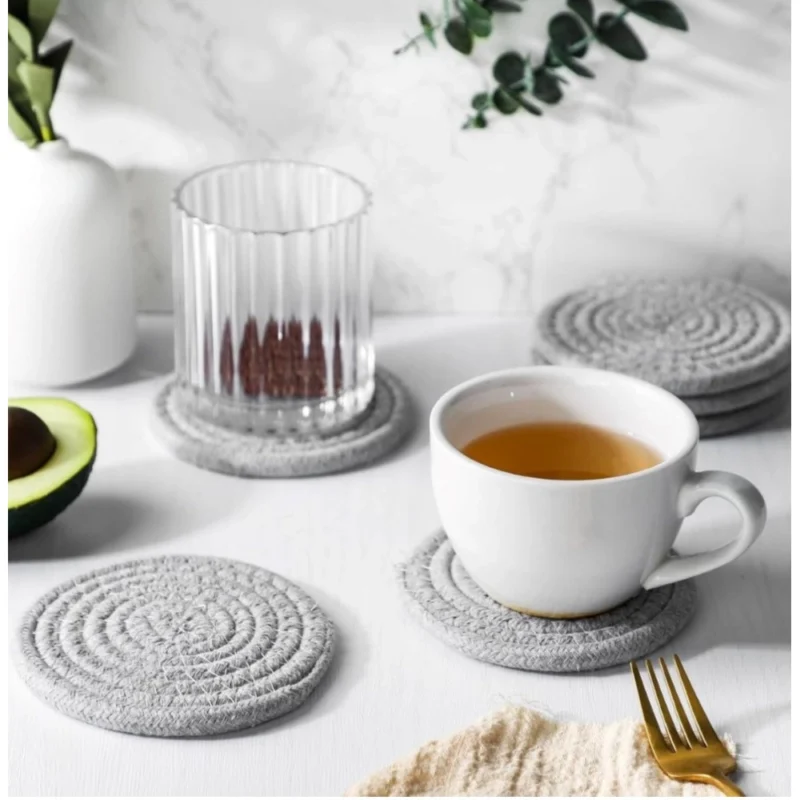 Alternative view of Cotton Rope Drink Coasters 6 Pcs Set (Grey)
