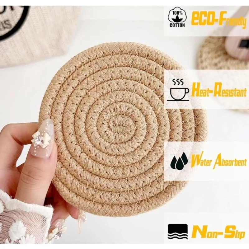 Alternative view of Cotton Rope Drink Coasters 6 Pcs Set (Multicolor)