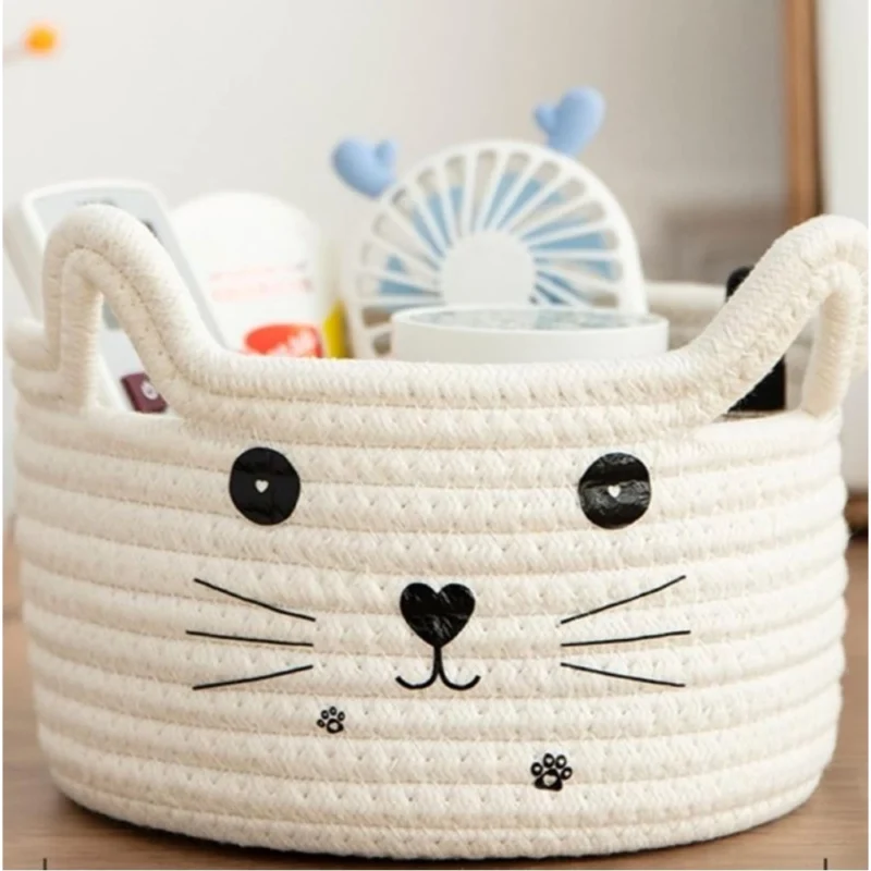 Cotton Small Cat With Face Basket Pack of 1 (White)