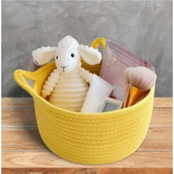 Cotton Plain Cat Basket 9x5 Inch Pack of 1 (Yellow) - Image 4