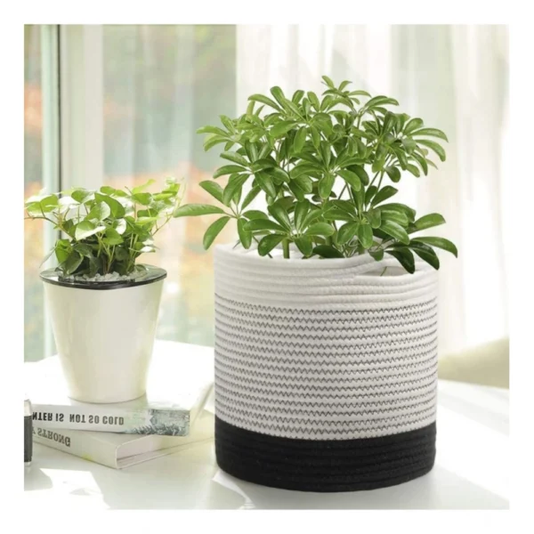 Cotton Large Woven Storage Basket 10x10 Inch Pack of 1 (White) - Image 2