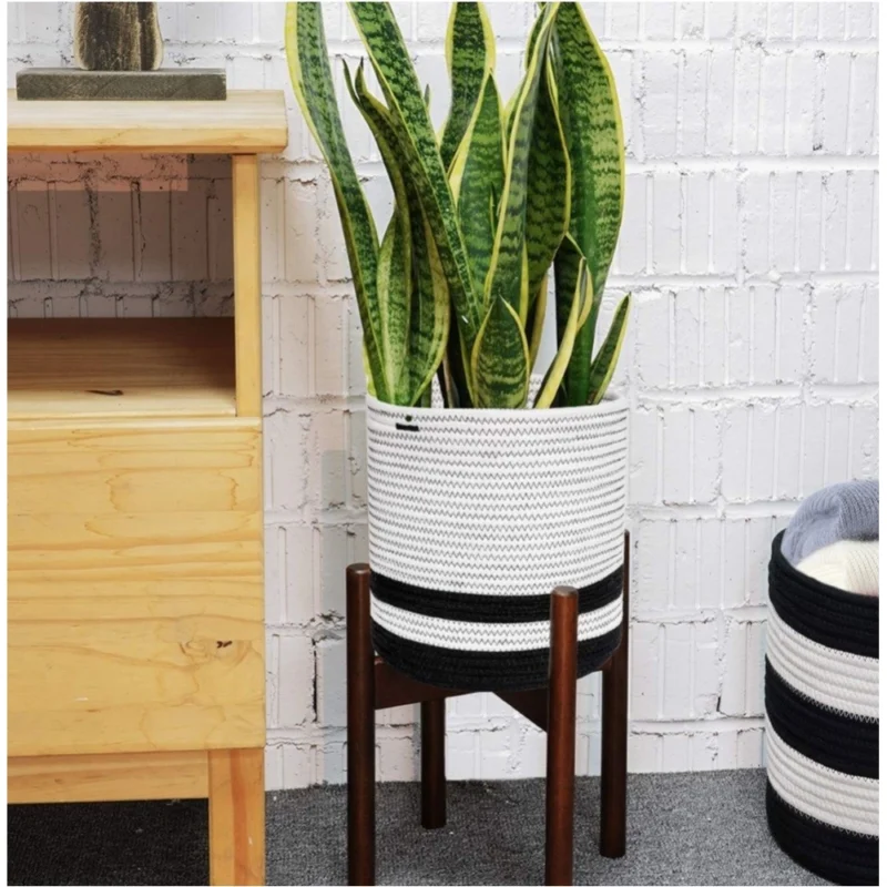 Alternative view of Cotton Large Woven Storage Basket 10x10 Inch Pack of 1 (Black & White)