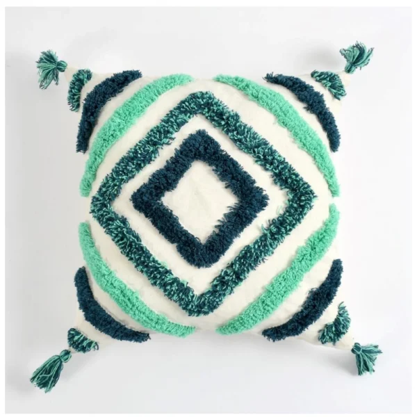 Cotton Tufted Cushion Pillow Cover 16x16 Inch Pack of 2 (Green) - Image 3
