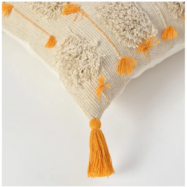 Cotton Handcrafted Pit Loom Cushion Cover 16x16 Inch Pack of 2 (Yellow) - Image 2