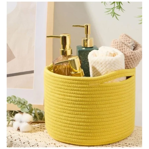 Cotton Round Small Storage Basket 9x7 Inch Pack of 1 (Yellow) - Image 3