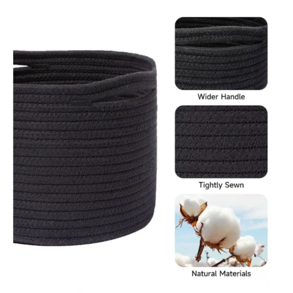 Cotton Round Small Storage Basket 9x7 Inch Pack of 1 (Black) - Image 4