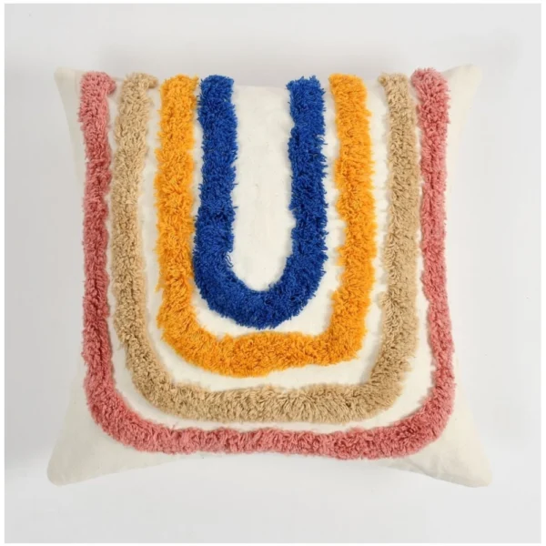 Cotton Tufted Cushion Pillow Cover 16x16 Inch Pack of 2 (Ranibow) - Image 3