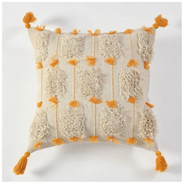 Cotton Handcrafted Pit Loom Cushion Cover 16x16 Inch Pack of 2 (Yellow) - Image 3