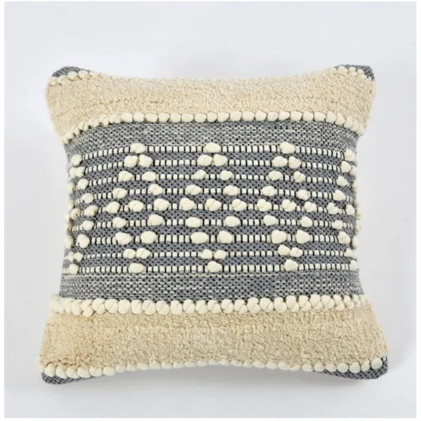 Cotton Diamond Handcrafted Pit Loom Cushion Cover 16x16 Inch Pack of 2 (Grey Cream) - Image 3
